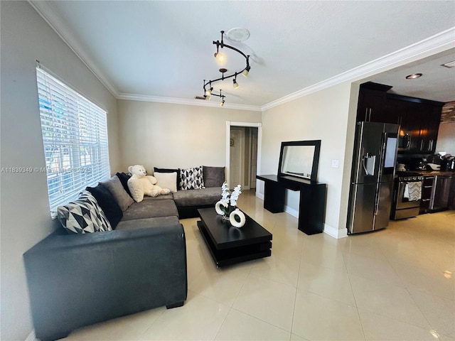 180 E 46th St, Hialeah, FL 33013 - living area with crown molding, track lighting, and light tile patterned floors
