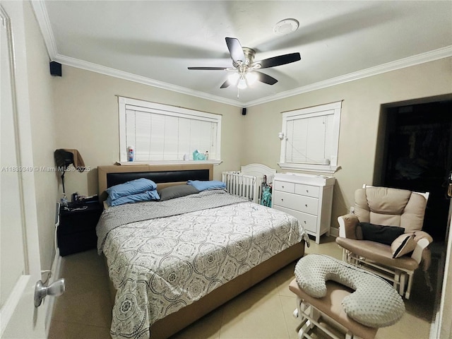 180 E 46th St, Hialeah, FL 33013 - carpeted bedroom featuring crown molding and ceiling fan