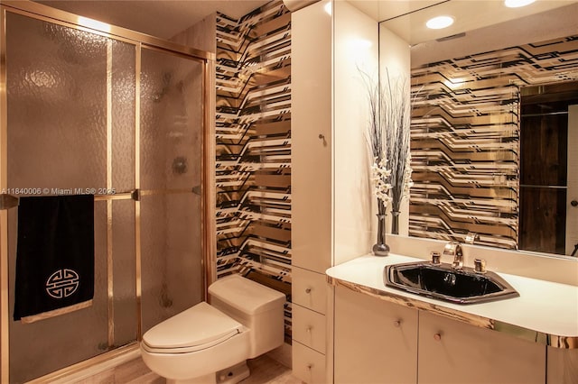 1800 NE 114th St Unit Ph06, Miami, FL 33181 - bathroom with a stall shower, vanity, and recessed lighting