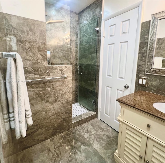 9130 SW 17th Ter, Miami, FL 33165 - full bathroom featuring a shower stall, vanity, and marble finish flooring