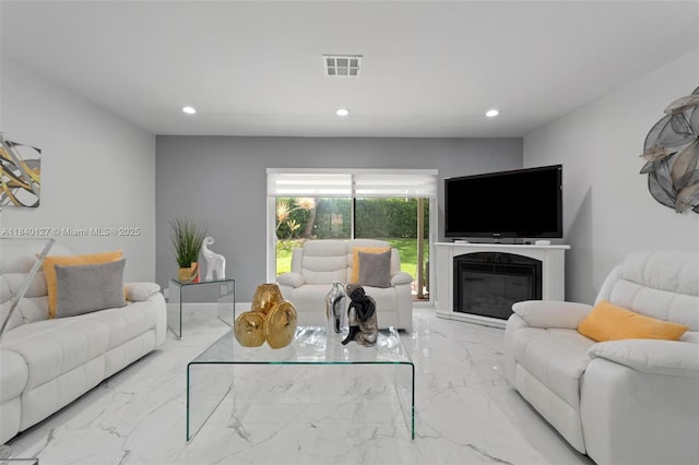 6348 Walk Cir, Boca Raton, FL 33433 - living room featuring marble tiled flooring and recessed lighting