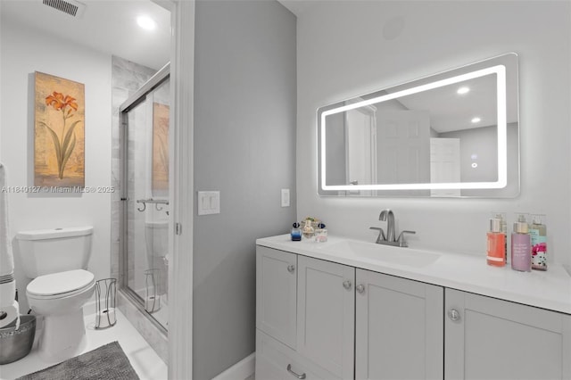 6348 Walk Cir, Boca Raton, FL 33433 - bathroom with vanity, a shower stall, and recessed lighting