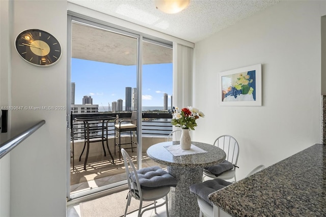 3530 Mystic Pointe Dr Unit 2014, Aventura, FL 33180 - dining area featuring a wall of windows, a textured ceiling, and a skyline view