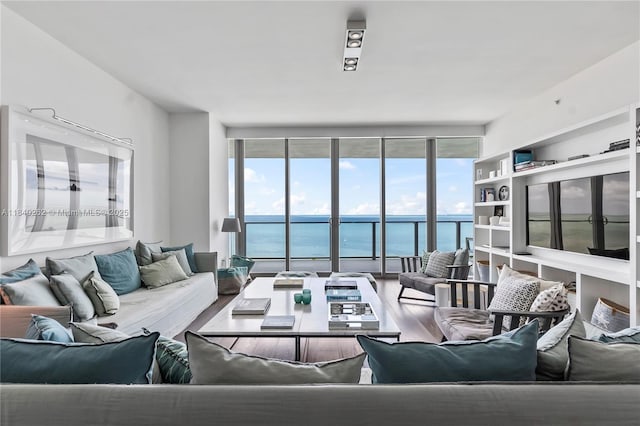 360 Ocean Dr Unit 704S, Key Biscayne, FL 33149 - living area featuring a water view and wood finished floors