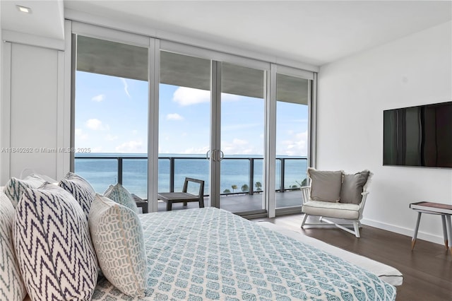 360 Ocean Dr Unit 704S, Key Biscayne, FL 33149 - bedroom with floor to ceiling windows, multiple windows, wood finished floors, and access to exterior