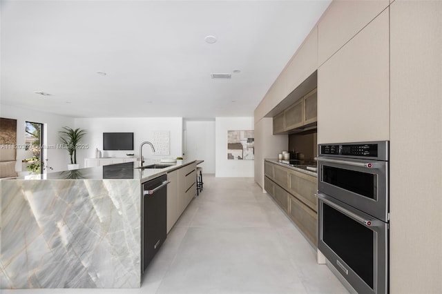 7805 SW 165th St, Palmetto Bay, FL 33157 - kitchen with stainless steel countertops, stainless steel appliances, modern cabinets, finished concrete flooring, and open floor plan
