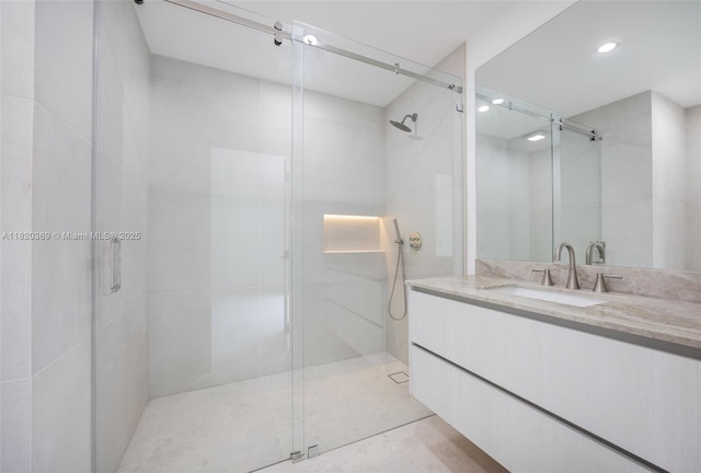 7805 SW 165th St, Palmetto Bay, FL 33157 - full bath featuring a shower stall, vanity, and recessed lighting