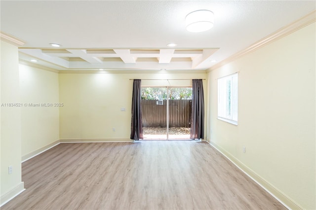11647 NE 18th Dr Unit 11647, North Miami, FL 33181 - empty room featuring wood finished floors, coffered ceiling, beam ceiling, crown molding, and recessed lighting