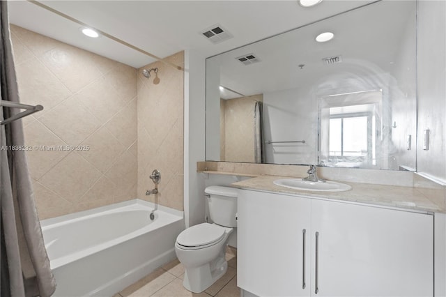 335 S Biscayne Blvd Unit 3410, Miami, FL 33131 - full bathroom featuring bathing tub / shower combination, tile patterned flooring, vanity, and recessed lighting