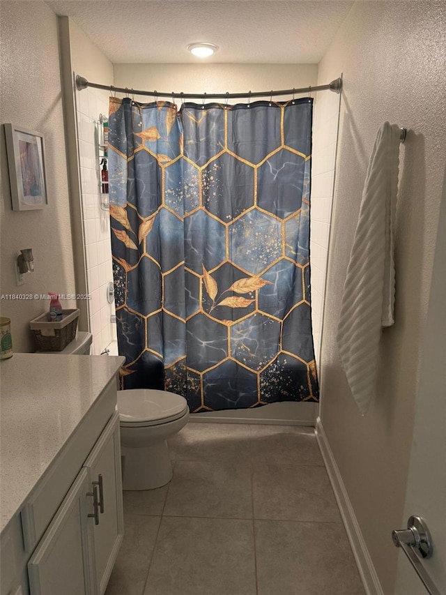 144 Taft Dr, Davenport, FL 33837 - full bath featuring vanity, tile patterned floors, a shower with curtain, a textured ceiling, and a textured wall