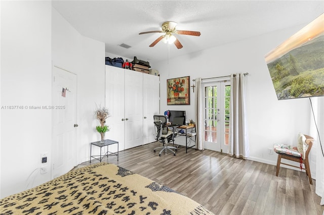 649 Willow Bend Rd, Weston, FL 33327 - office featuring french doors, a ceiling fan, and wood finished floors