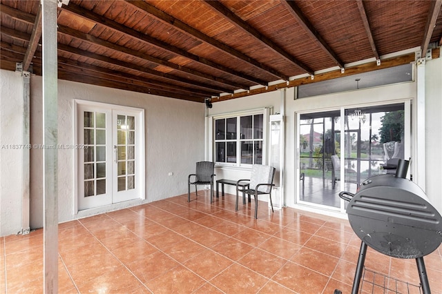 649 Willow Bend Rd, Weston, FL 33327 - sunroom / solarium with french doors and beamed ceiling