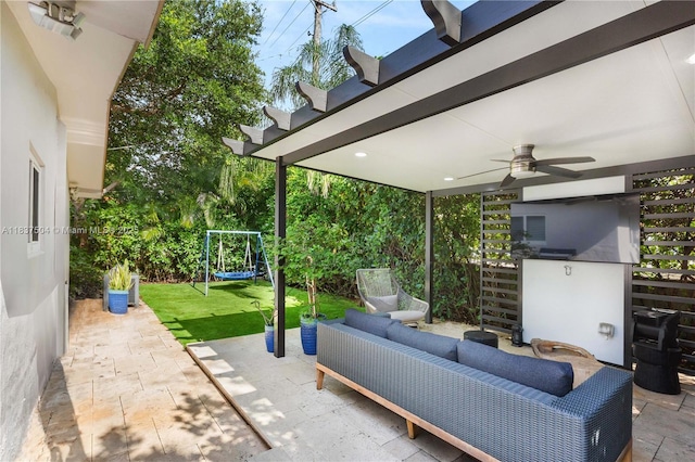 1261 San Miguel Ave, Coral Gables, FL 33134 - view of patio / terrace featuring an outdoor hangout area and ceiling fan
