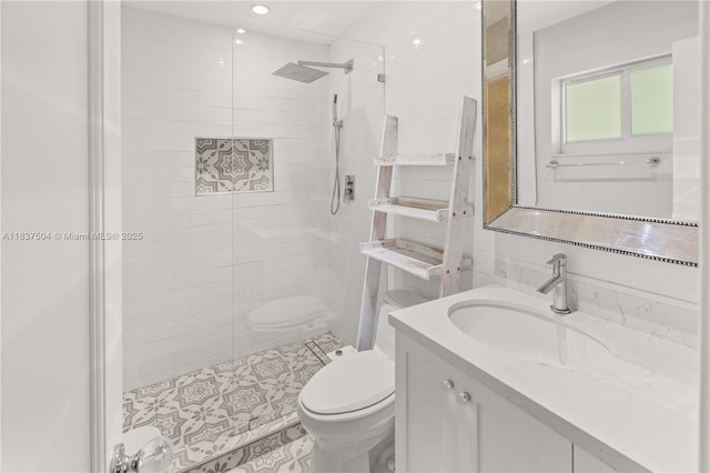 1261 San Miguel Ave, Coral Gables, FL 33134 - full bathroom featuring tiled shower, vanity, and recessed lighting