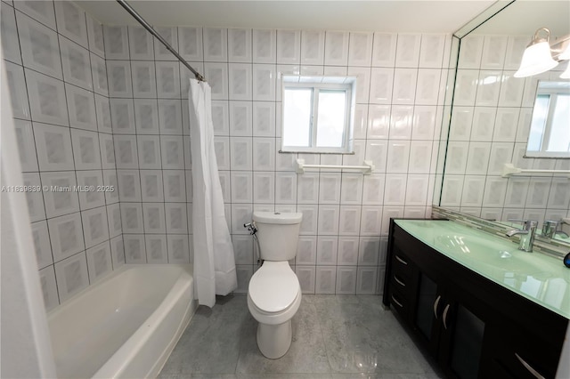 10860 SW 116th St, Miami, FL 33176 - full bathroom with vanity, healthy amount of natural light, tile walls, shower / tub combo, and tile patterned flooring