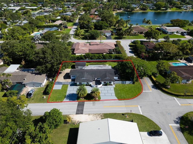 10860 SW 116th St, Miami, FL 33176 - aerial perspective of suburban area with property boundaries highlighted and a large body of water