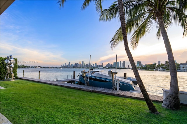 126 W San Marino Dr, Miami Beach, FL 33139 - dock area featuring a yard, a water view, and a skyline view
