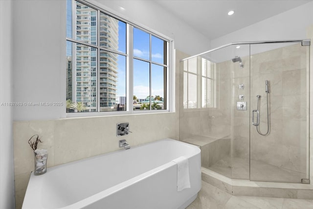 200 Sunny Isles Blvd Unit Th-404, Sunny Isles Beach, FL 33160 - bathroom featuring plenty of natural light, a bath, a stall shower, and recessed lighting