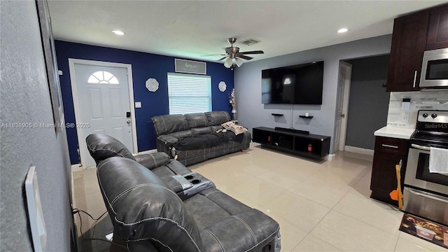 1610 S 22nd Ave, Hollywood, FL 33020 - living room with ceiling fan, light tile patterned floors, and recessed lighting