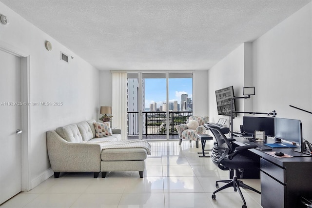1750 SE Bayshore Dr Unit 2506, Miami, FL 33132 - office with a textured ceiling, expansive windows, and tile patterned flooring