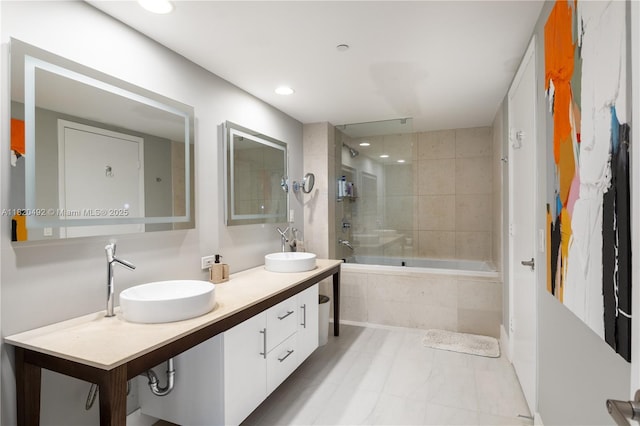 465 Brickell Ave Unit 417, Miami, FL 33131 - full bath featuring double vanity, recessed lighting, and tiled shower / bath