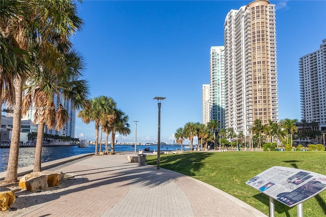 465 Brickell Ave Unit 417, Miami, FL 33131 - view of property's community with a water view, a lawn, and a view of city