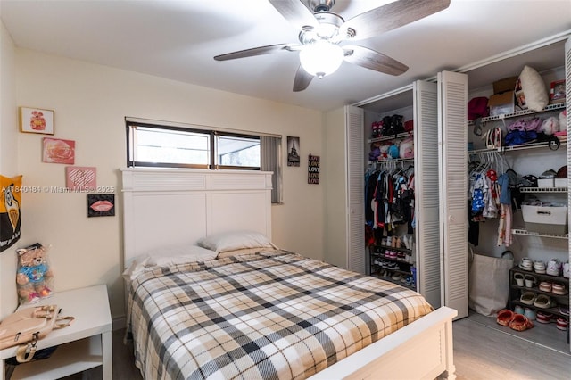 7625 NW 79th Ave Unit 101, Tamarac, FL 33321 - bedroom featuring ceiling fan and light wood-type flooring