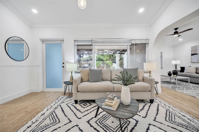 5701 SW 33rd St, Miami, FL 33155 - living area featuring wood finished floors, crown molding, and ceiling fan