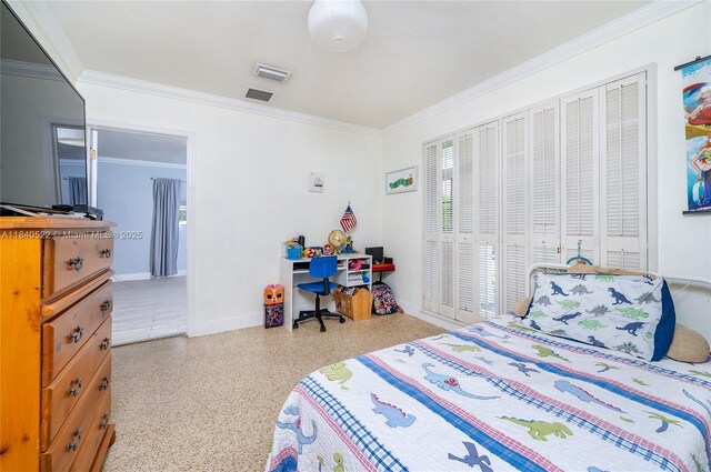 9370 SW 61st St, Miami, FL 33173 - bedroom with speckled floor and crown molding