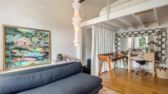 1521 Lenox Ave Unit 307, Miami Beach, FL 33139 - living room featuring wood finished floors and beam ceiling