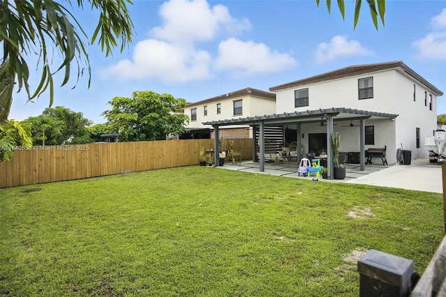 25009 SW 108th Ave, Homestead, FL 33032 - rear view of house with a pergola, stucco siding, a fenced backyard, and a patio area