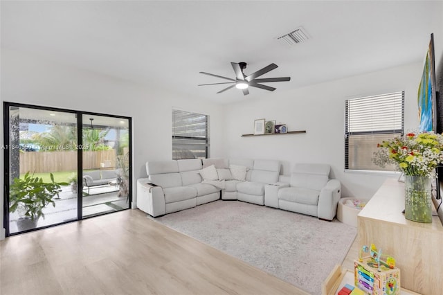 25009 SW 108th Ave, Homestead, FL 33032 - living room featuring wood finished floors and ceiling fan