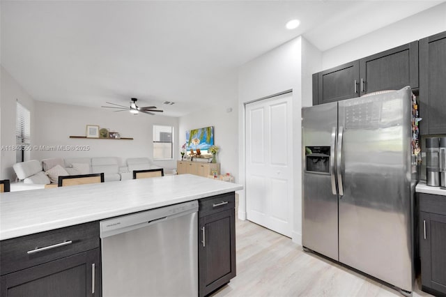 25009 SW 108th Ave, Homestead, FL 33032 - kitchen featuring appliances with stainless steel finishes, plenty of natural light, ceiling fan, light countertops, and recessed lighting
