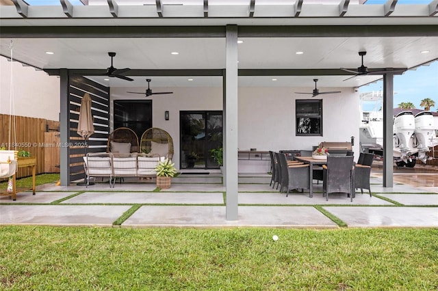 25009 SW 108th Ave, Homestead, FL 33032 - view of patio / terrace featuring ceiling fan, an outdoor hangout area, and outdoor dining space