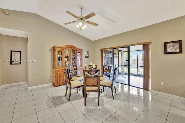 5911 Epsom Ln, Davie, FL 33331 - dining area featuring vaulted ceiling, a ceiling fan, and light tile patterned floors