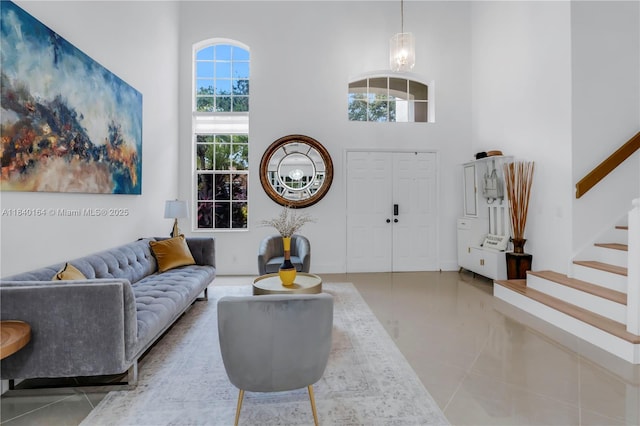 1204 Bayview Cir, Weston, FL 33326 - living area featuring a high ceiling and stairway