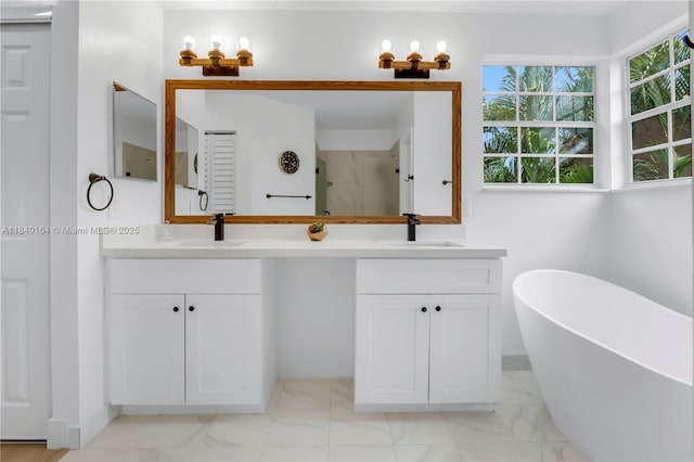 1204 Bayview Cir, Weston, FL 33326 - bathroom with double vanity, a freestanding tub, and a shower