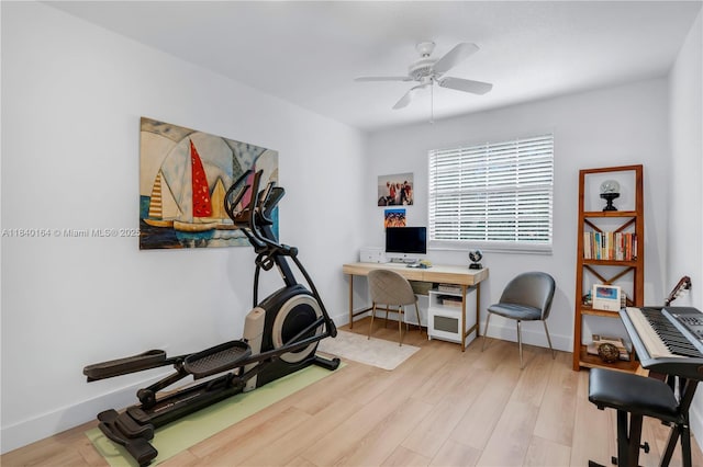 1204 Bayview Cir, Weston, FL 33326 - exercise room with ceiling fan and light wood-style flooring