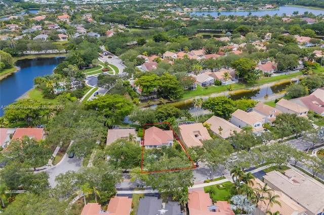 1204 Bayview Cir, Weston, FL 33326 - aerial perspective of suburban area with property parcel outlined and a nearby body of water