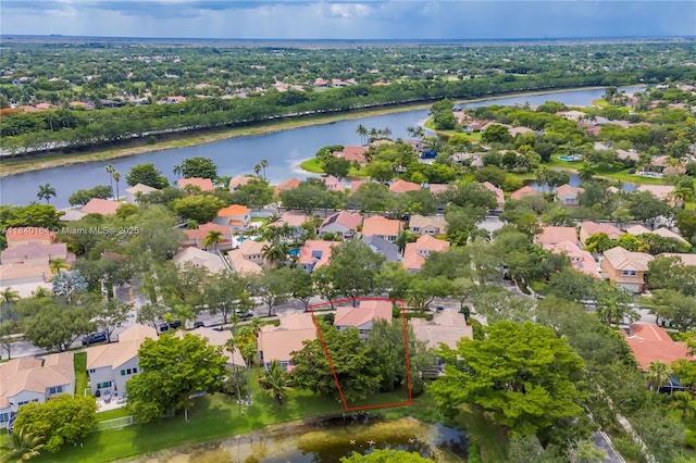 1204 Bayview Cir, Weston, FL 33326 - aerial perspective of suburban area featuring property boundaries highlighted and a large body of water