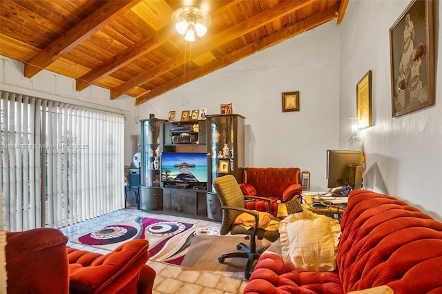 9530 W Daffodil Ln, Miramar, FL 33025 - living room featuring wood ceiling and ceiling fan