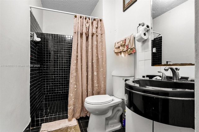 9530 W Daffodil Ln, Miramar, FL 33025 - bathroom featuring a textured ceiling, tile patterned floors, a tile shower, and vanity