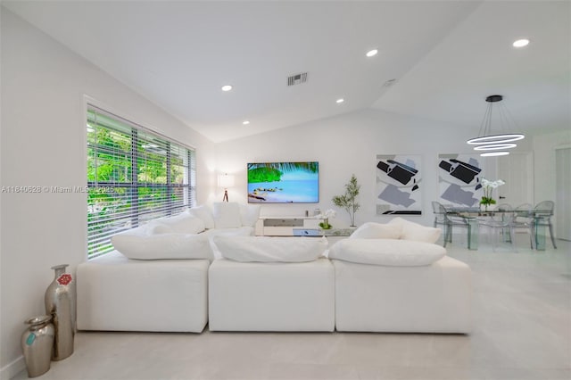 13526 Jonquil Pl, Wellington, FL 33414 - living room featuring vaulted ceiling and recessed lighting