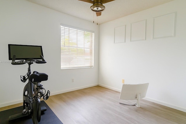 14972 SW 50th Ct, Davie, FL 33331 - workout area featuring wood finished floors and a ceiling fan