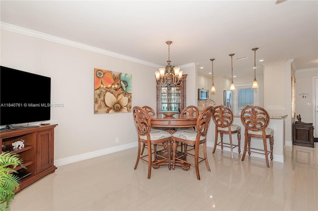 200 NE 14th Ave Unit 524, Hallandale Beach, FL 33009 - dining room featuring ornamental molding and a chandelier