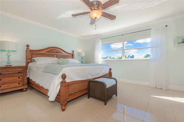 200 NE 14th Ave Unit 524, Hallandale Beach, FL 33009 - bedroom with ornamental molding and a ceiling fan
