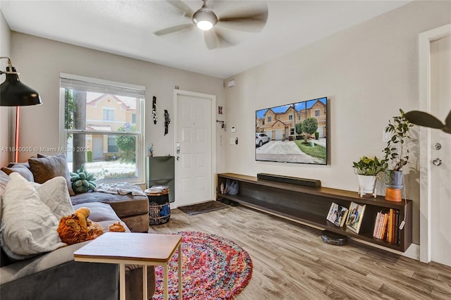 8657 SW 22nd Ct, Miramar, FL 33025 - living room featuring a ceiling fan and wood finished floors