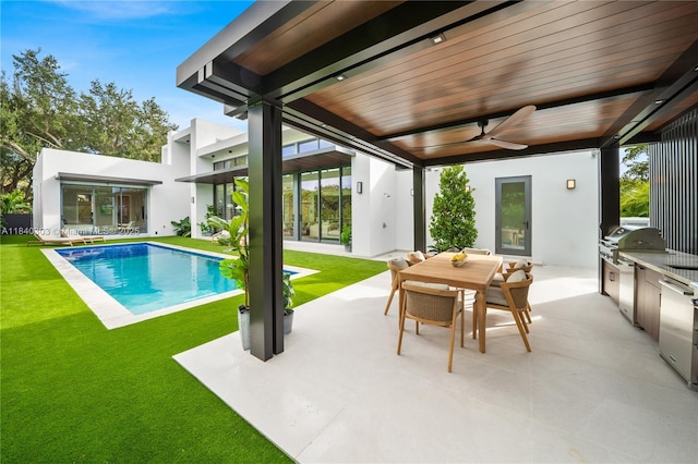 967 NE 117th St, Biscayne Park, FL 33161 - swimming pool with a patio, outdoor dining area, and ceiling fan