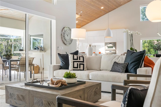 10 Mahogany, Key Largo, FL 33037 - living room featuring wood ceiling, high vaulted ceiling, and recessed lighting
