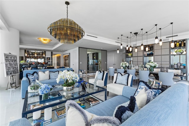 17901 Collins Ave Unit Ts4205, Sunny Isles Beach, FL 33160 - living room featuring a chandelier and a tray ceiling